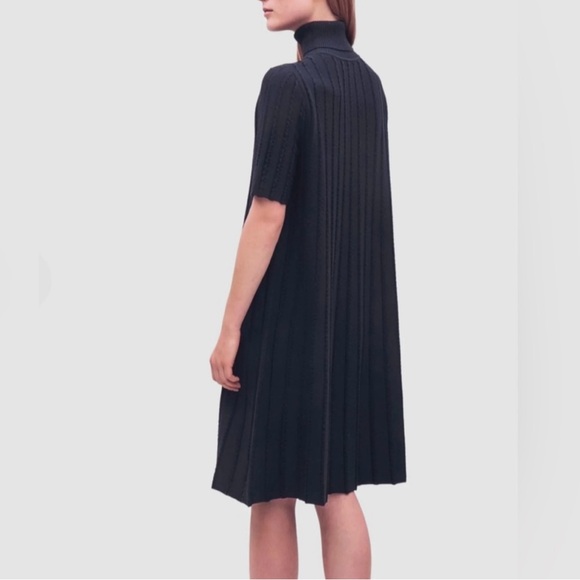 COS Beige Tan / Beige Scallop Pleated Knit Wool Blend Turtleneck Boho Dress Sz S - Picture 8 of 16